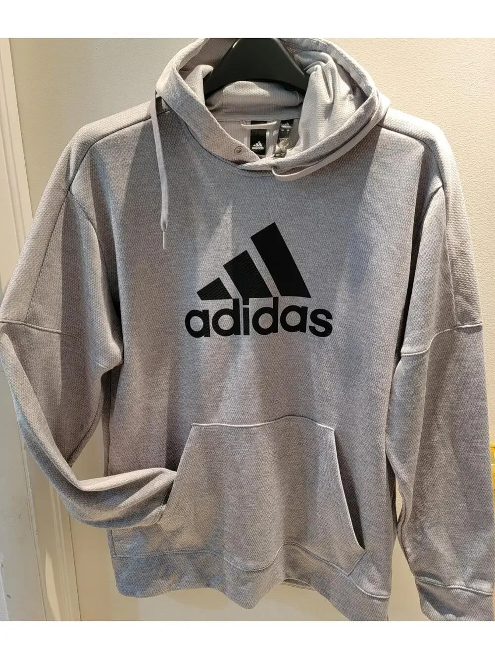 Adidas Mens Pullover Hoodie Sweater Light Gray Black Size L
